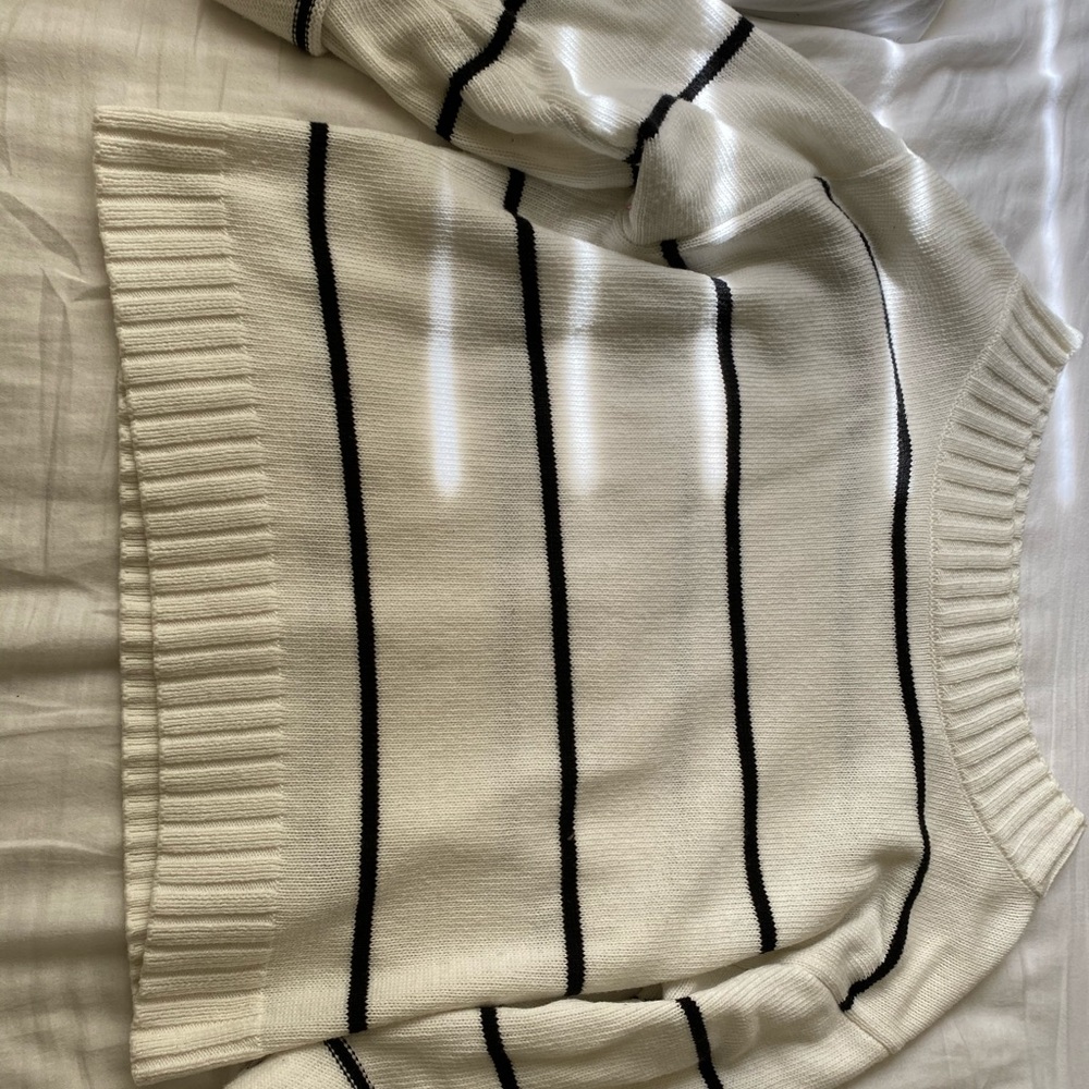 white with black stripes sweater